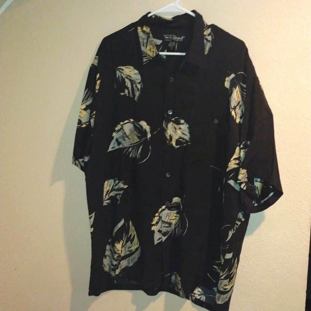 Tori Richard Vintage Feather silk Short Sleeve Button Down Shirt XL